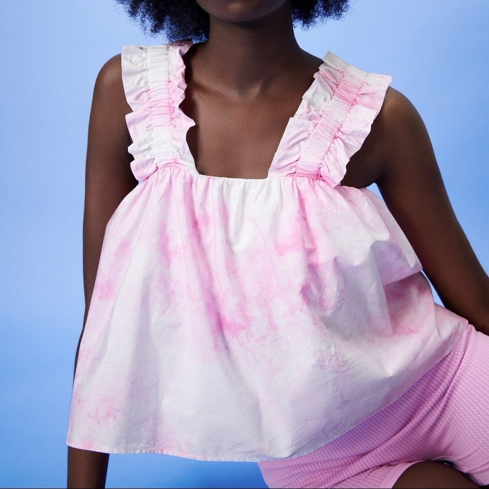 Zara Pink Ruffled Sleeveless Tank Top